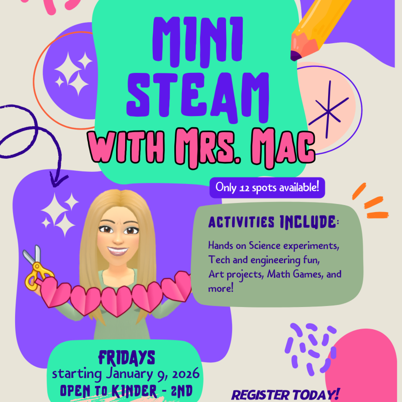 Enrichment - Mini STEM w/ Ms. MAC (KG- 2nd)