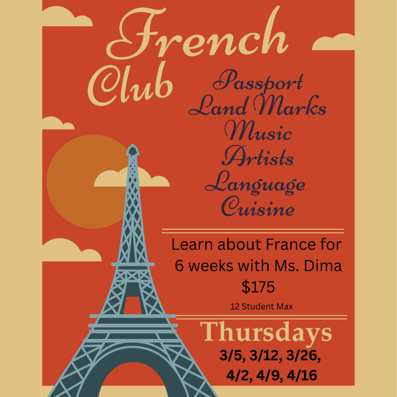 Enrichment - French Club w/ Ms. Dima (Pre-Prep ONLY) Mar & Apr 20026