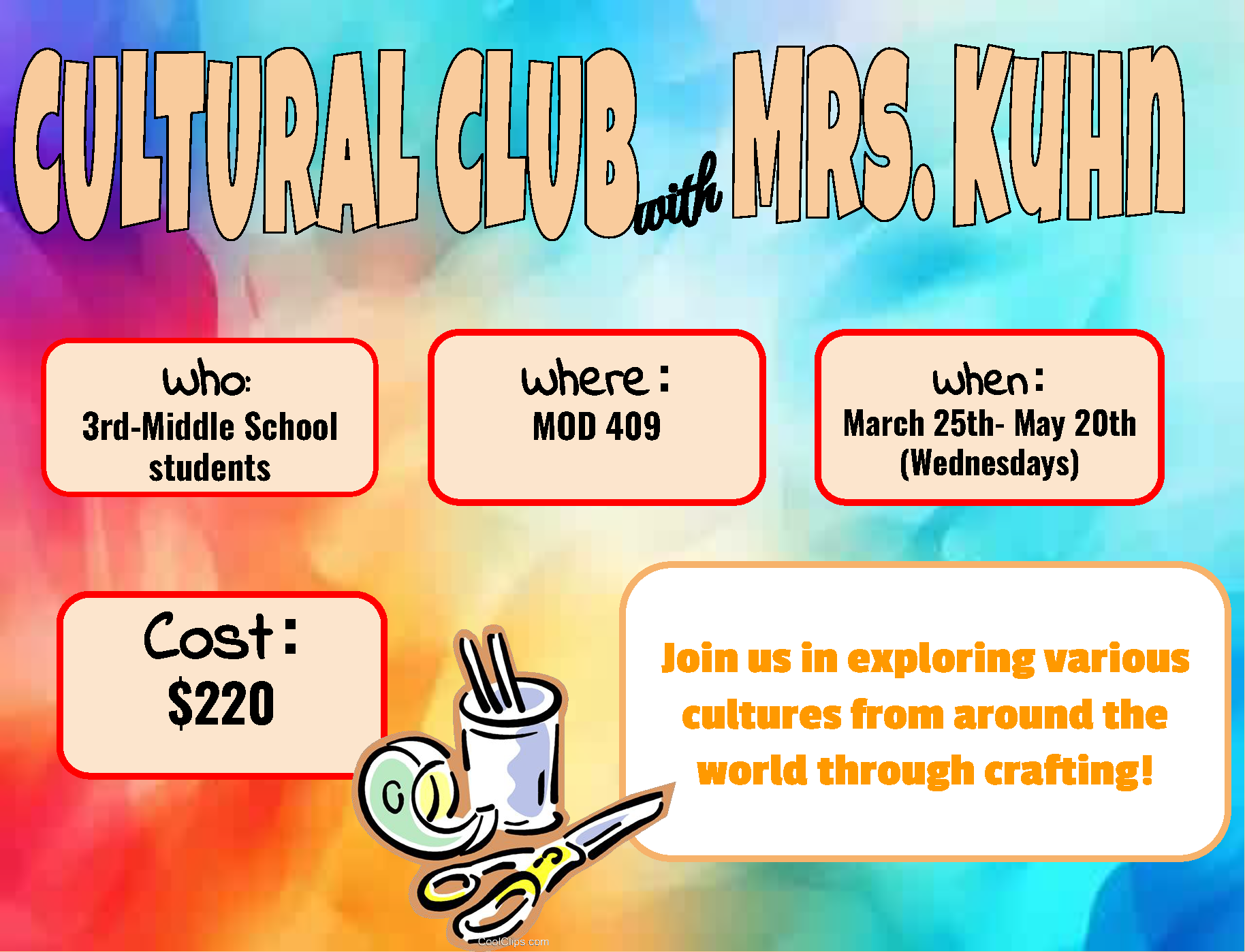 Enrichment - Cultural Club PART 2 w/ Mrs. Kuhn (3rd-8th)