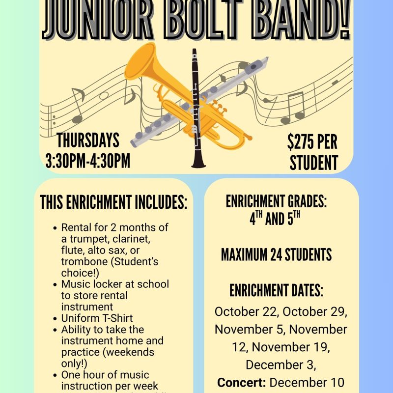 Enrichment - Jr. Bolt BAND w/ Mrs. Straub (4th & 5th)