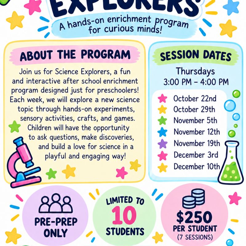 Enrichment - Science Explorers w/ Ms. Valerie (PRE-PREP ONLY)
